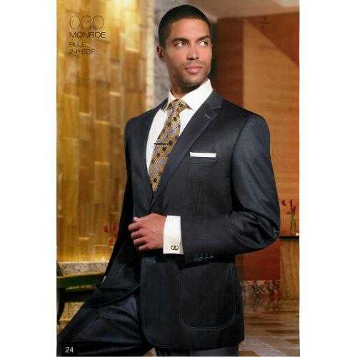 Tayion Collection "Monroe" Blue 2 Piece Wool Suit 030